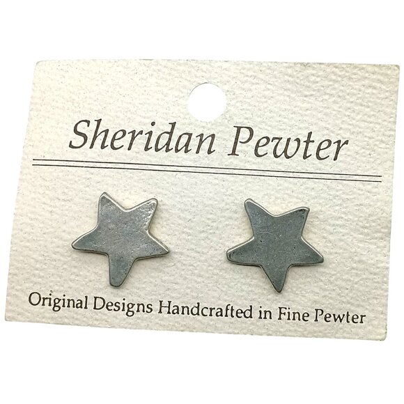 Sheridan Pewter Handcrafted Star Stud Earrings Vintage Artisan Metalwork - Picture 1 of 2